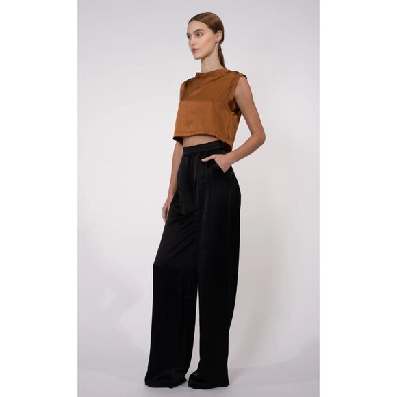 NONchalant Tops - Nonchalant the Label Mel Crop in Brown Metallic Copper 100% Silk Crop Top